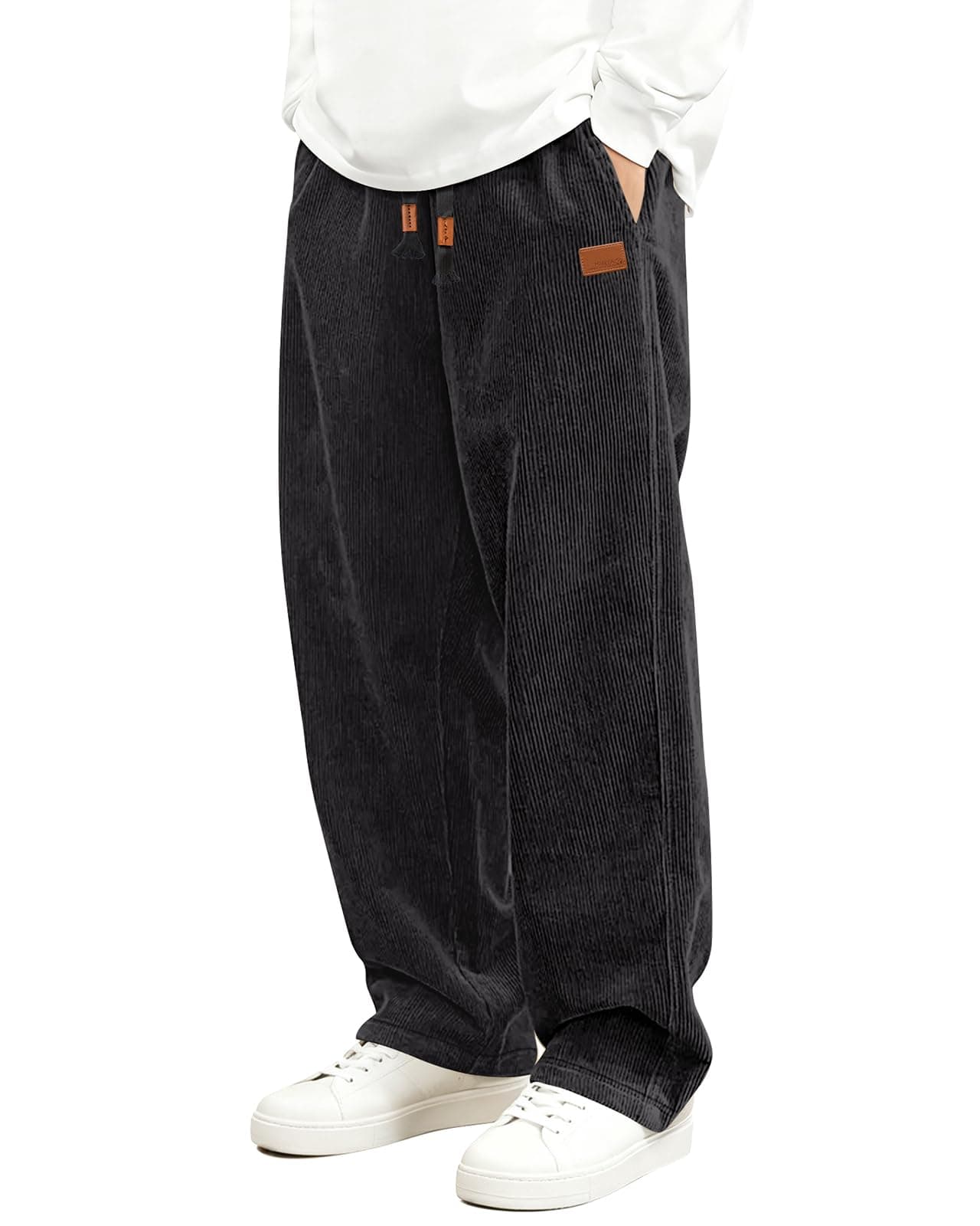 HMIYA Cord Hose Herren Chinohose Regular Weites Bein Hosen Mode Freizeithose Baumwolle Elastische Taillemit Taschen Schwarz M Angebot bei HelloDeals