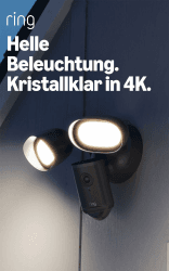 Ring Flutlichtkamera Pro (Floodlight Cam Pro, neueste Generation) | Außenkamera | Retinal 4K, optimierter 10x-Zoom, 2000 Lumen Flutlichter und Sirene | 30 Tage Gratiszeitraum für Ring-Abonnement 1 Kamera Schawrz Angebot bei HelloDeals