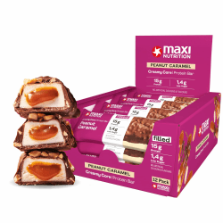 MaxiNutrition Creamy Core Bar Peanut Caramel, 12x45g Protein-Riegel, 32% Eiweiß, 15g je Riegel, low Sugar (1,4g), ohne Zuckerzusatz, ohne künstliche Aromen Angebot bei HelloDeals