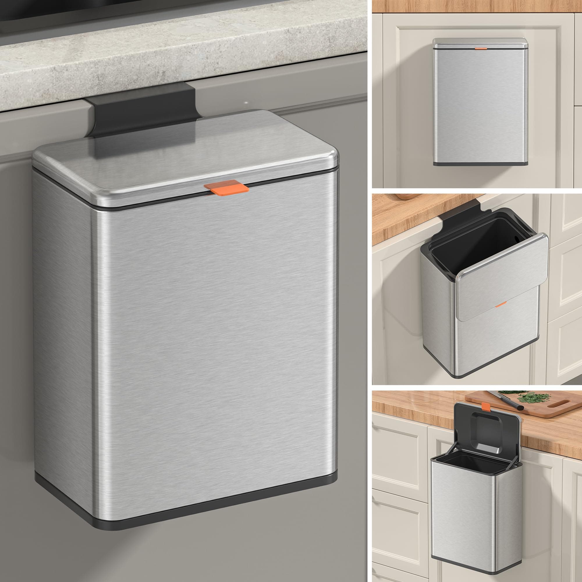 Mbillion Küchenkomposteimer, hängender Mülleimer mit Deckel, 8L/2,1 Gallonen, Edelstahl-Mülleimer für Küchenschranktüren, montierter unter der Spüle, Tür, Wohnmobil, Badezimmer (Silber, 8L) Silber 8L Angebot bei HelloDeals