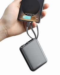 Eazpower Powerbank 45W Schnellladefunktion 20,000mAh mit USB-C Kabel integriert, Externe Handyakkus Leicht Klein Aber Stark für iPhone 17/16 /15 Pro, Samsung S25 Ultra, Xiaomi - Raummetallsilber Angebot bei HelloDeals