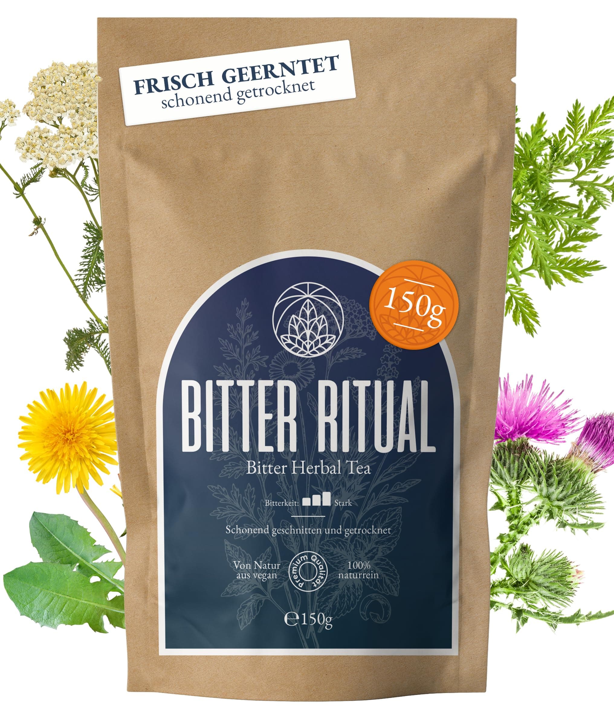 Bittertee stark Monte Nativo (150g) – Kräutertee lose - Löwenzahn, Wermutkraut, Schafgarbe, Kamillenblüten, Pfefferminztee & weiteren Kräutern – Bitterstoffe Тее – Naturrein & aromatisch - Bitter Tee Bittertee 150 g (1er Pack) Angebot bei HelloDeals