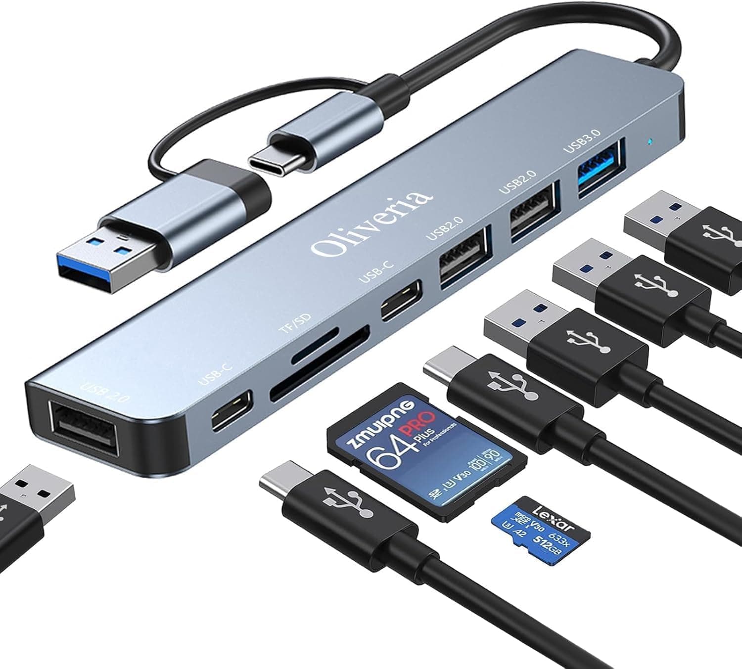 USB C Hub 3.0, 8 in 2 USB Hub 3.0 Multiport Adapter mit SD&TF Kartenleser, US-B 3.0&USB 2.0 Ports, USB-C Anschluss, US-B Typ C Hub für MacBook Air/Pro, Galaxy, iPad, Windows usw 8 IN 2-Typ 2 Angebot bei HelloDeals