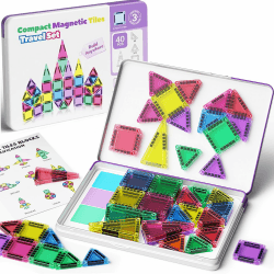 Magnetische Fliesen, 40-teilige Reise Magnetische Bausteine Set mit Metallbox, MINI Magnet Fliesen Bauspielzeug für Alter 3 + Jungen Mädchen, On-The-go Play STEM Montessori Magnetische Spielzeug 40 Pcs Magnetic Tiles Angebot bei HelloDeals