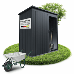 Juskys Geräteschuppen Metall S – Gartenhaus & Gerätehaus mit Schiebetür, Fundamentrahmen & Schloss, wetterfester Gartenschrank zur Aufbewahrung – Dunkelgrau Dunkelgrau S Angebot bei HelloDeals