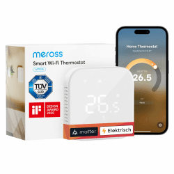 Meross Thermostat Matter Elektrische Heizungsthermostat WLAN Thermostat Heizung Smart Raumthermostat kompatibel mit Apple HomeKit, Home Assistant, Alexa und Google, Sprachsteuerung und Zeitplan Angebot bei HelloDeals
