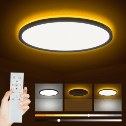Bowfar LED Deckenleuchte, 24W 2800LM Deckenlampe mit Fernbedienung Dimmbar 3000K-6500K, 1800K Nachtlicht Amber, Rund Badezimmer Lampe für Wohnzimmer Kinderzimmer Schlafzimmer Ø29.5x2.5cm, Schwarz 30CM Rund Schwarz Angebot bei HelloDeals