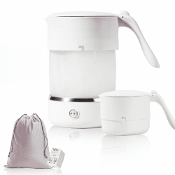 Mini Wasserkocher - 500ML Faltbarer Wasserkocher Lebensmittelechtes BPA-frei 680 W Schnellheizung Reise Wasserkocher 304 Edelstahlboden mit Reiseadapter Weltweit (Weiß) Angebot bei HelloDeals