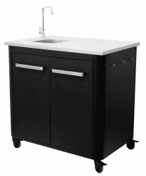 cozze® Outdoor-Küchentisch mit Spüle und Wasserhahn – Erweiterbar, Edelstahlplatte, inkl. Abfallsackhalter, 100kg Traglast, Ø75mm Räder – Perfekt für Grillmeister, Schwarz 90529 Angebot bei HelloDeals