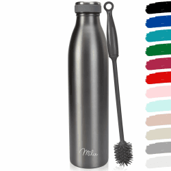 Milu Edelstahl Trinkflasche 350ml, 500ml, 750ml, 1L, 1.5L Thermosflasche, Isolierte Wasserflasche, Auslaufsichere Isolierflasche doppelwandig, Kohlensäure geeignet + Reinigungsbürste (Grau, 1.5L) Grau 1500 ml Angebot bei HelloDeals