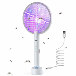 PALONE Elektrische Fliegenklatsche Insektenvernichter, 4000V Elektro Mückenklatsche UV Mückenlampe Mücken, 2 in 1 USB Elektrischer Fliegenfänger Insektenfalle mit Ladebasis Weiß 1 Stück Angebot bei HelloDeals