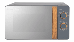Russell Hobbs RHMM713G Manuelle Mikrowelle im kompakten skandinavischen Stil, 5 Leistungsstufen, Griff und Drehregler in Holzoptik, Timer, Auftaufunktion, einfache Reinigung, 17 L, 700 W, Grau Angebot bei HelloDeals
