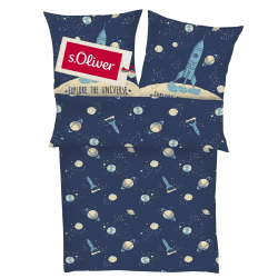 s.Oliver Kinderbettwäsche Universum 135x200 cm - 100% Baumwolle, praktischer Reißverschluss & maschinenwaschbar, Bettwäsche für Kinder Astronaut & Rakete 2tlg. blau 135 x 200, 80 x 80 cm Weltall - Blau Angebot bei HelloDeals