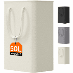 Lifewit 50L Wäschekorb schmal mit Griffen, faltbarer Wäschesammler für kleine Räume, schlanker Wäschebox für Bad, Schlafzimmer, Waschraum & Studentenwohnheim, Weiß Weiß 50L Angebot bei HelloDeals