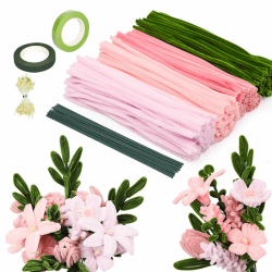 320 Stück Pfeifenreiniger Blumen Rosa Grün Tulip Bouquet, Pfeifenputzer zum Basteln 30cm, 4 Farben Pipe Cleaner Flower Set, Biegeplüsch Chenilledraht mit Blumendraht,Blumen Staubblatt für DIY Bastel Pfeifenreiniger Rosa Grün Angebot bei HelloDeals