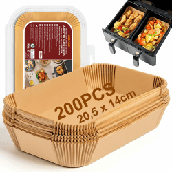 HONYAO 200 Stück Backpapier für Heißluftfritteuse Dual Zone, 20,5x14 cm Rechteckig Airfryer Papier Zubehör kompatibel mit Air Fryer Doppelkammer 7,6L-8L-8,5L-9L-9,5L-10L und Ninja Double Stack xl 200 Stück Rechteckig 20,5x14cm Angebot bei HelloDeals