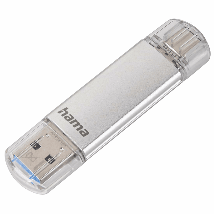 Hama 64GB USB-Speicherstick mit USB 3.2 Gen 1-Type-C (2-in-1 USB-Stick, z.B. für Android Handy, Tablet, Computer, Notebook, MacBook, OTG, 40MB/s) USB-Typ-C Handy-Stick, Doppel Memory-Stick Silber 64 GB Angebot bei HelloDeals