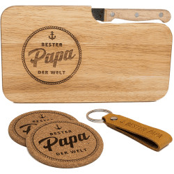 kupi Vatertagsgeschenk für Papa | Geschenk Vatertag Brettchen | Vatertagsgeschenke Bester Papa Geschenke | Frühstücksbrettchen + Schlüsselanhänger mit Untersetzer Set-papa Angebot bei HelloDeals