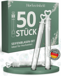 HOCHZEITSHELD Seifenblasen Hochzeit 50 Stück - Perfekt als Hochzeitsdeko oder Gastgeschenke - Befüllte kleine Hochzeitsseifenblasen zur Tischdeko - Wedding Decoration mittels Seifenblasen-Herz-Griff Angebot bei HelloDeals