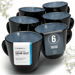 Steingut Kaffeetassen 6 Personen Ibiza TESTSIEGER, Traumhaftes Mediterranes Steingut Tassen Set, Stylisches Tee- und Kaffeebecher Set, Pure Living in Rauchblau Becher (460ml 6x) Graublau Angebot bei HelloDeals