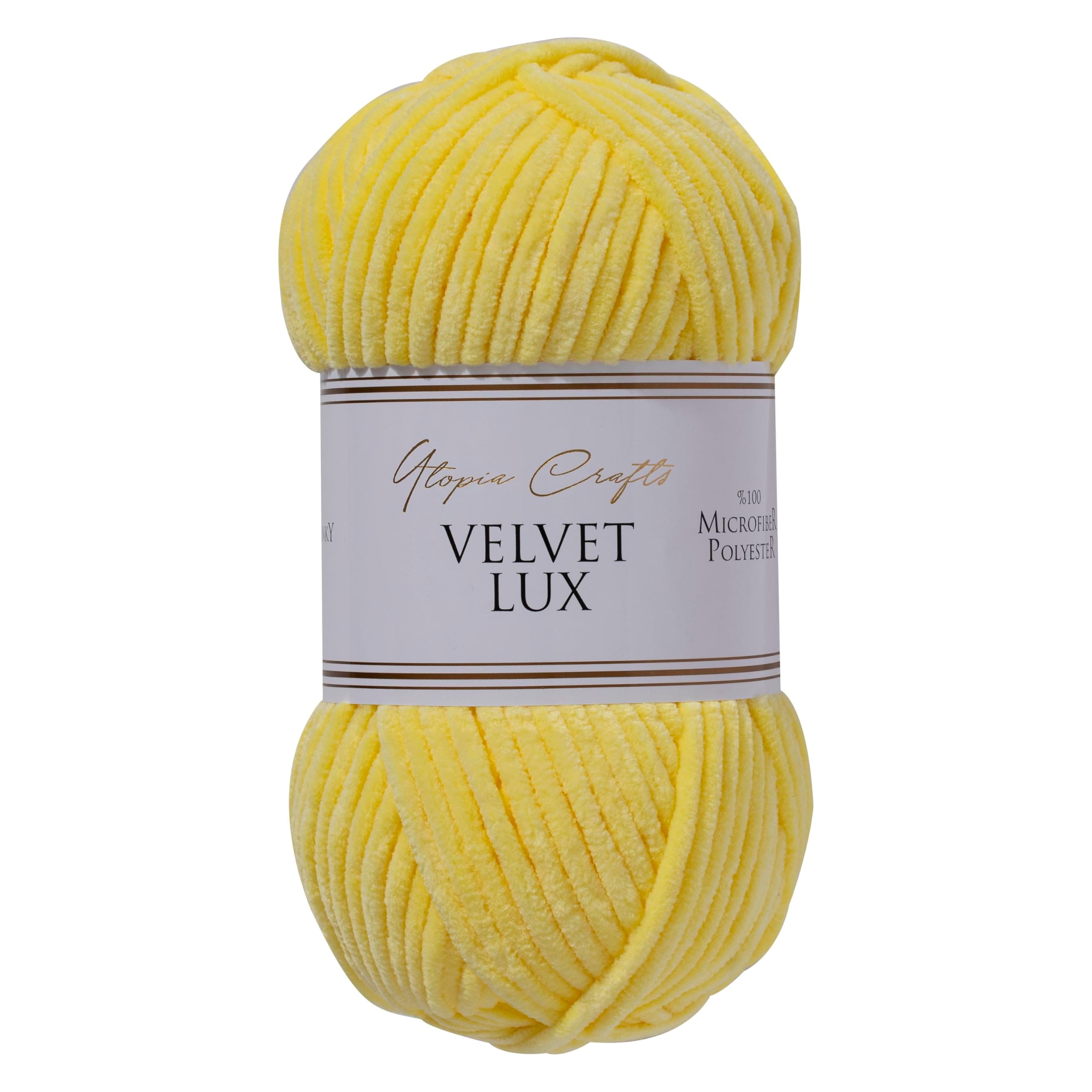 Utopia Crafts Velvet Lux Chenille Super Soft Chunky Yarn for Knitting and Crochet, 100g - 110m, Sun Yellow Angebot bei HelloDeals