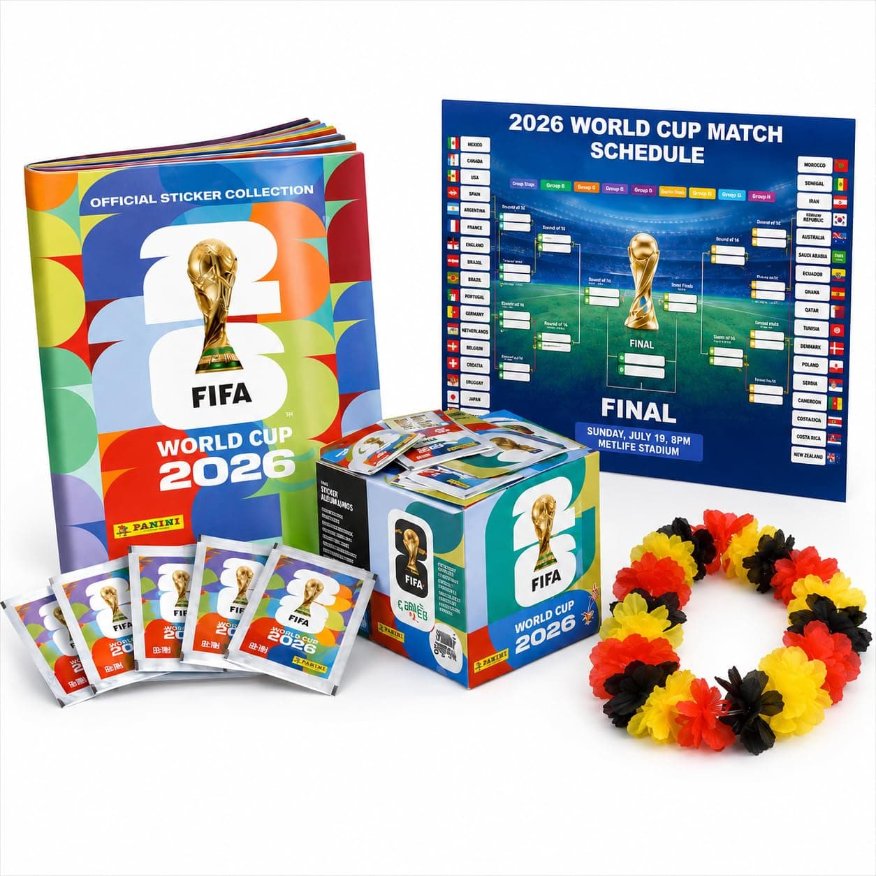 XXL Set Original Stickeralbum & Sticker Panini WM 2026 XXL- Album zum Sammeln & Einkleben, 1x WM-Spielplan + Deutschland Blumenkette Weltmeisterschaft (10 Tüten /70 Sticker Set) Eigenmarkenbundle 10 Tüten / 70 Sticker Set Angebot bei HelloDeals