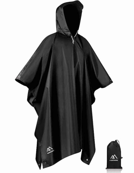 flintronic Regenponcho Herren, Wasserdichter Regenponcho, Leichter regenschutz Regencape, 3 in 1 wiederverwendbarer Regenmantel für Fahrrad Wandern, Camping, Angeln- Herren & Damen Schwarz Angebot bei HelloDeals