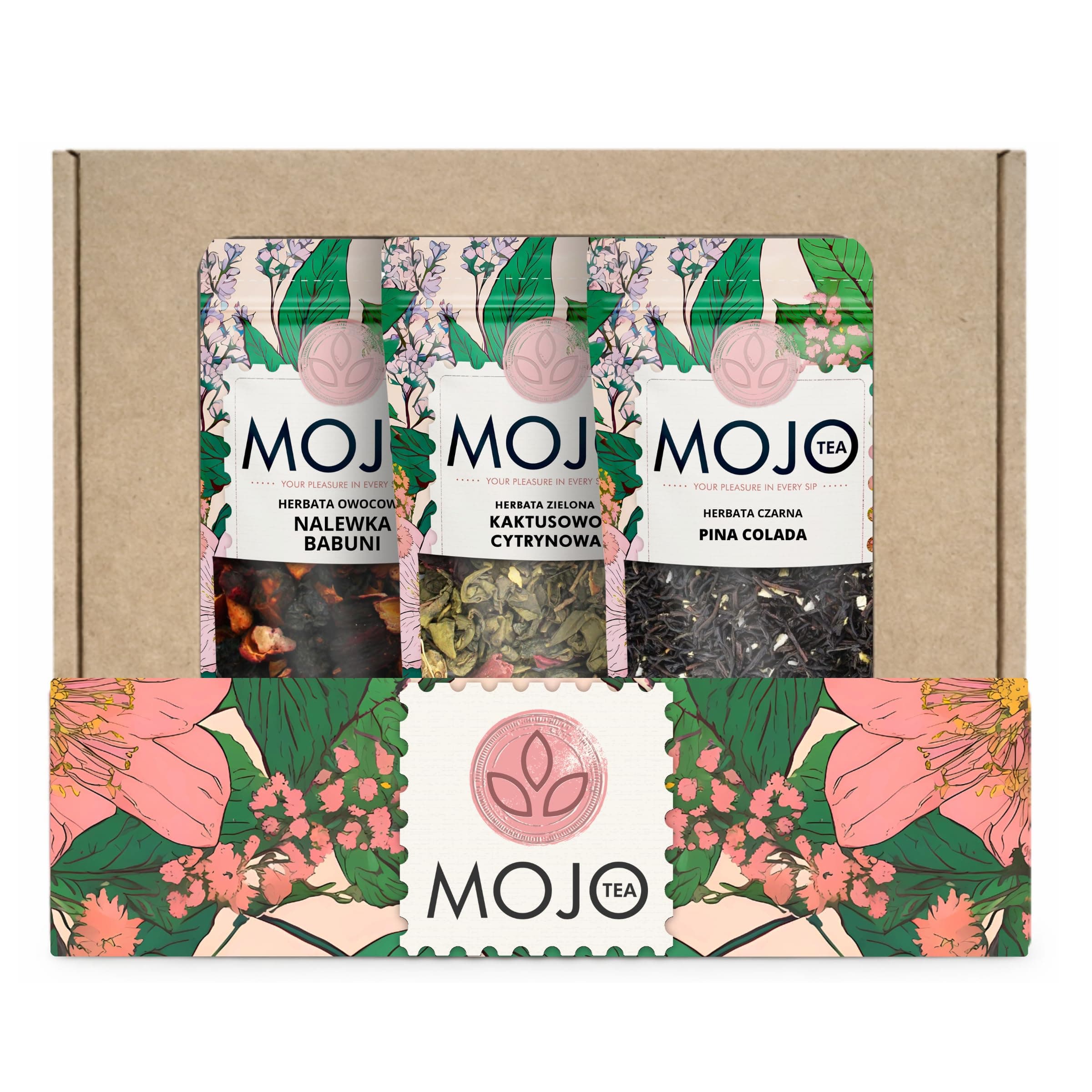 MOJO TEA SET 3x50g mit grünem, schwarzem und Früchtetee - Früchtetee Oma's Likör 50g - Grüner Tee Kaktus-Zitrone 50 - Schwarzer Tee Pina Colada 50g - Premium Tee 150g, dekorative Box Angebot bei HelloDeals