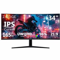 Z-Edge 34 Zoll Ultrawide Curved Gaming Monitor 165Hz UWQHD IPS 21:9, 3440x1440, 1ms MPRT, 96% DCI-P3, 120% sRGB, FreeSync, HDR10, Höhe/Neigung/Drehung Einstellbar, HDMI DisplayPort, Schwarz Angebot bei HelloDeals