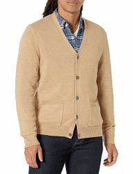 Amazon Essentials Herren Strickjacke aus Baumwolle M Kamelbraun Meliert Angebot bei HelloDeals