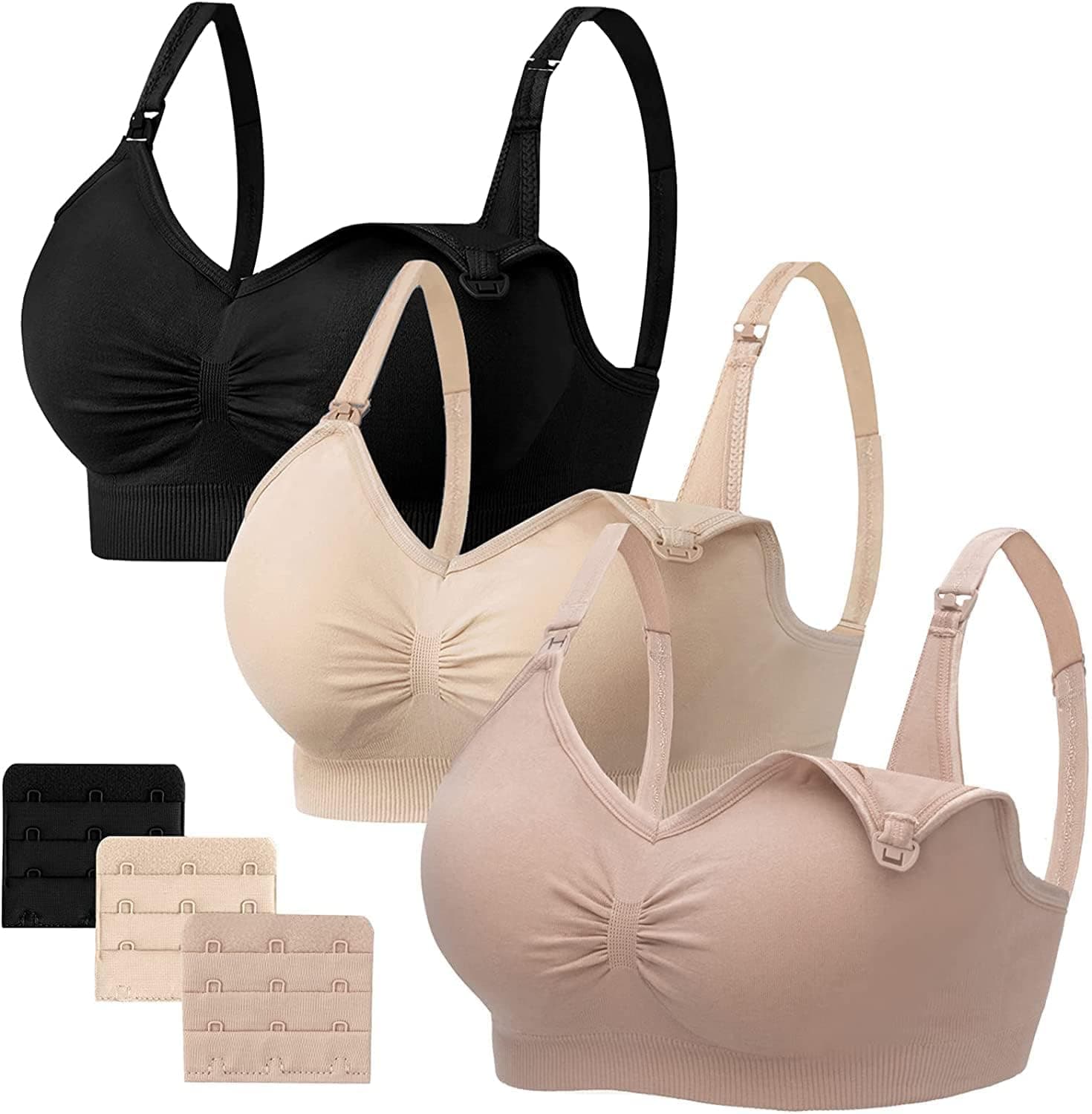 HBselect 3 Pcs Schwangerschafts Still BH Nahtloser Still-BH mit zusätzlichen BH-Verlängerungen Stillen und Schlaf Ohne Bügel für Damen L Schwarz Beige Hellrosa Angebot bei HelloDeals