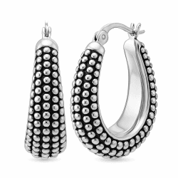 LeCalla 925 Sterling Silber Bali-Stil Hoop Ohrringe Leichtgewicht Click-Top Antik Zwei-Ton Perlen Italienischen Bali-Stil Ohrring Hoops für Frauen Oval Beaded Angebot bei HelloDeals