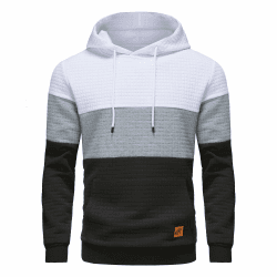 YuKaiChen Herren Pullover Herren Patchwork Hoodie Langarm Jacquard Kaputzenpullover Farbblock Sweatshirt mit Taschen 3XL Weiß-hellgrau-schwarz Angebot bei HelloDeals