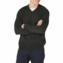 Amazon Essentials Herren V-Ausschnitt Pullover aus Baumwolle, Normale Passform XL Dunkelgrau Meliert Angebot bei HelloDeals