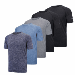 Herren-T-Shirt, kurzärmelig, Rundhalsausschnitt, für Fitnessstudio, Training, Laufen, atmungsaktives Sportoberteil, 5 Stück M Schwarz/Schwarz/Grau/Blau/Marineblau Angebot bei HelloDeals