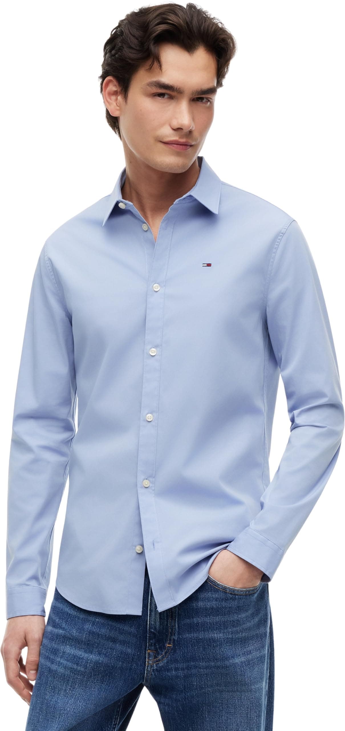 Tommy Jeans Herren Hemd TJM Original Stretch Shirt Langarm L Blue (Lavender Lustre) Angebot bei HelloDeals