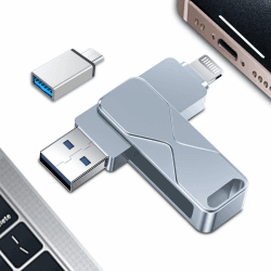 USB-Stick für iPhone 512GB, MFi Certified Lightning 3-in-1, externer Speicher, USB-Stick, für iPhone iPad, iOS, MacBook, Android, PC 512GB Grey Angebot bei HelloDeals