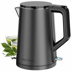 ProfiCook® Wasserkocher 1,5 Liter | 2200W | doppelwandiges Thermogehäuse | Einhandbedienung | Station mit Kabelaufwicklung | mattes Edelstahlgehäuse | Wasserkocher Edelstahl | PC WK 1290 | Graphit Angebot bei HelloDeals