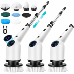 SHINER Elektrische Reinigungsbürste mit 8 Austauschbare Bürstenköpfen, Electric Spin Scrubber 3 Geschwindigkeiten, IPX7 Wasserdichter, Cleaning Brush mit Ausziehbarem Griff für Bad Fußboden Küche Auto Schwarz SXT-168 Angebot bei HelloDeals