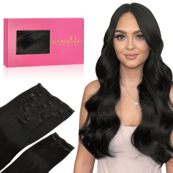 WENNALIFE Clip In Extensions Echthaar, 150g 40cm 9pcs Natürliches Schwarz Clip In Extensions Hair Extensions In Remy Natürliche Echthaar Extensions Haarverlängerung 40cm-150g #1B Natürliches Schwarz Angebot bei HelloDeals