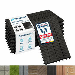Floordirekt WPC Fliesen 60x30 cm, 1m² = 6 Terrassenfliesen, Klickfliesen, Balkonfliesen in Holzoptik - Bodenbelag für Balkon & Terrasse - wetterfest mit Drainagefunktion | Anthrazit | Royal 1m² | 60x30cm Anthrazit Angebot bei HelloDeals