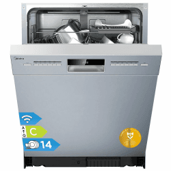 Midea SU 5.35X14CS Geschirrspüler Unterbau, 14 MGD, Spülmaschine 60 cm, Home Connect, Hygienepflege+, Maschinenpflege+, Extra Trocknung, Halbe Beladung, 44 db, Startverzögerung, Silber Unterbau,60cm,C Angebot bei HelloDeals