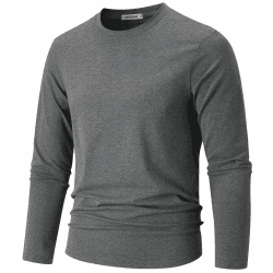 VEIISAR Herren Baumwoll T-Shirt (190g) - Mitteldickes Basic mit Rundhals, Weich & Dehnbar - Bequemer Langarm Schwarz-grau M Angebot bei HelloDeals