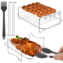 Hejo 2 Stück Heißluftfritteuse Grillrost Kompatibel für Dual Zone Heißluftfritteuse AF300EU/ AF400EU mit 4 Grillstäbchen + 1 Ölbürste und 1 Lebensmittel-Clips Angebot bei HelloDeals