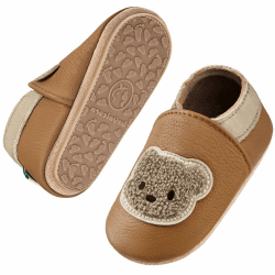 IceUnicorn Krabbelschuhe Baby Lauflernschuhe Weicher Leder Jungen Mädchen Lederschuhe Babys Rutschfeste Krabbelschuhe mit Gummisohle Babyschuhe 12-18 Monate Kurkuma Plüschbär Angebot bei HelloDeals