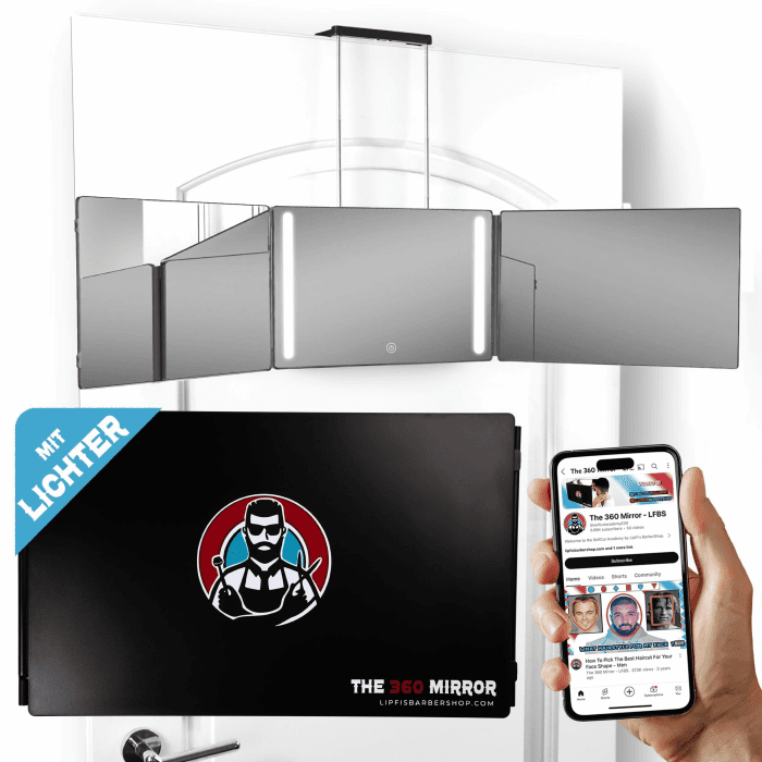360 Grad-LED-Spiegel - Reisevariante mit verstellbaren Teleskophaken, perfekter Selbsthaarschnitt-Spiegel für Männer - 3-fach Spiegl zum Haareschneiden - Spiegl zum Schneiden Ihrer Haare | mit Led | Angebot bei HelloDeals