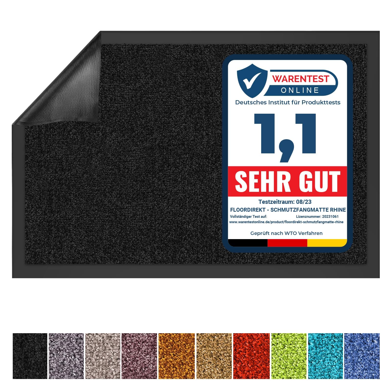 Floordirekt Schmutzfangmatte Rhine - waschbare & leistungsstarke Fußmatte - Sauberlaufmatte mit Rutschfester Rückseite - Türmatte für den Eingangsbereich (Schwarz, 120 cm x 180 cm) Schwarz 120 cm x 180 cm Angebot bei HelloDeals