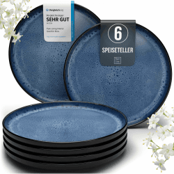 Steingut Teller Groß 6 Personen Ibiza TESTSIEGER, Traumhaftes Mediterranes Steingut Speiseteller Set, Stylisches Essteller Set, Pure Living in Tiefblau Große Teller (6x) Tiefblau Angebot bei HelloDeals