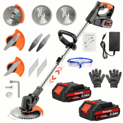 Rasentrimmer mit Akku, 3 in 1 Akku-rasentrimmer mit 2 × 2.0Ah Akku, 3 Arten von Schneidklingen, Verstellbarer Griff, 90°Schwenkbarem Kopf Für Garten/Rasen/Haus/Straße Angebot bei HelloDeals
