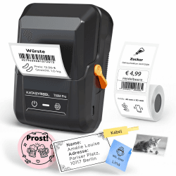 SUPVAN T50M Pro Etikettendrucker Bluetooth mit wasserfeste breite Etiketten, Handys- und PC-kompatibel, für Einzelhandel, Büro, Organisation, Schule und Zuhause Drucker + 1 Weißes Etikett Drucker + 1 Etikett Angebot bei HelloDeals